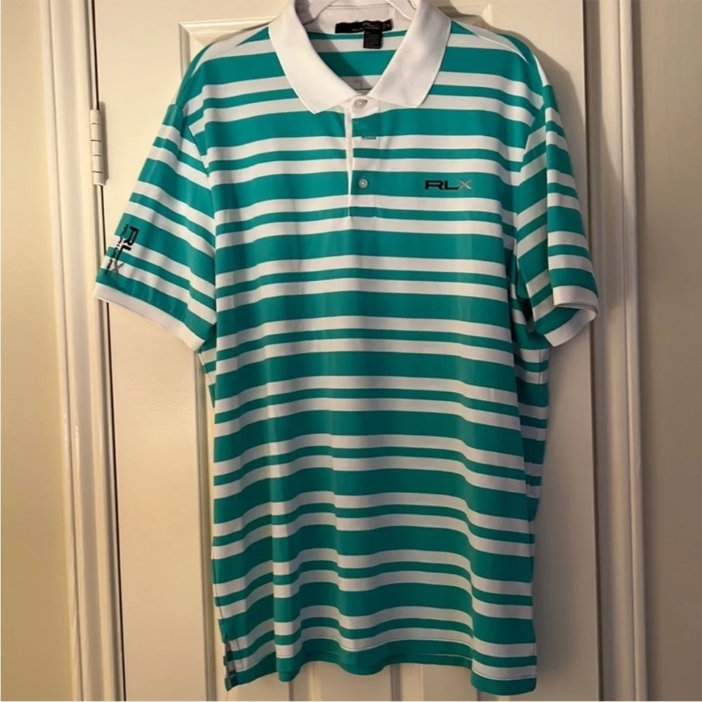 Ralph Lauren Green and White Polo Shirt with Stripes